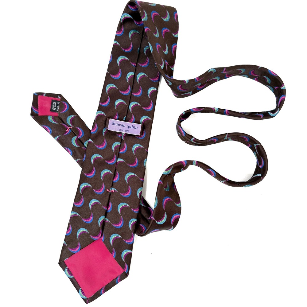 Duncan Quinn‎ $325 Brown Abstract Swirl Silk Necktie Handmade W: 3.75" L: 61"